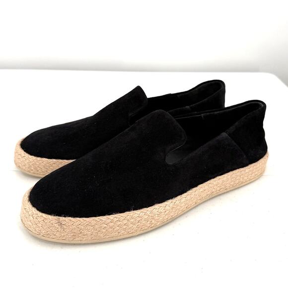 NEW Vince Emmit Mens Black Notched Braided Suede Slip-On Espadrille Sandal - Picture 1 of 9